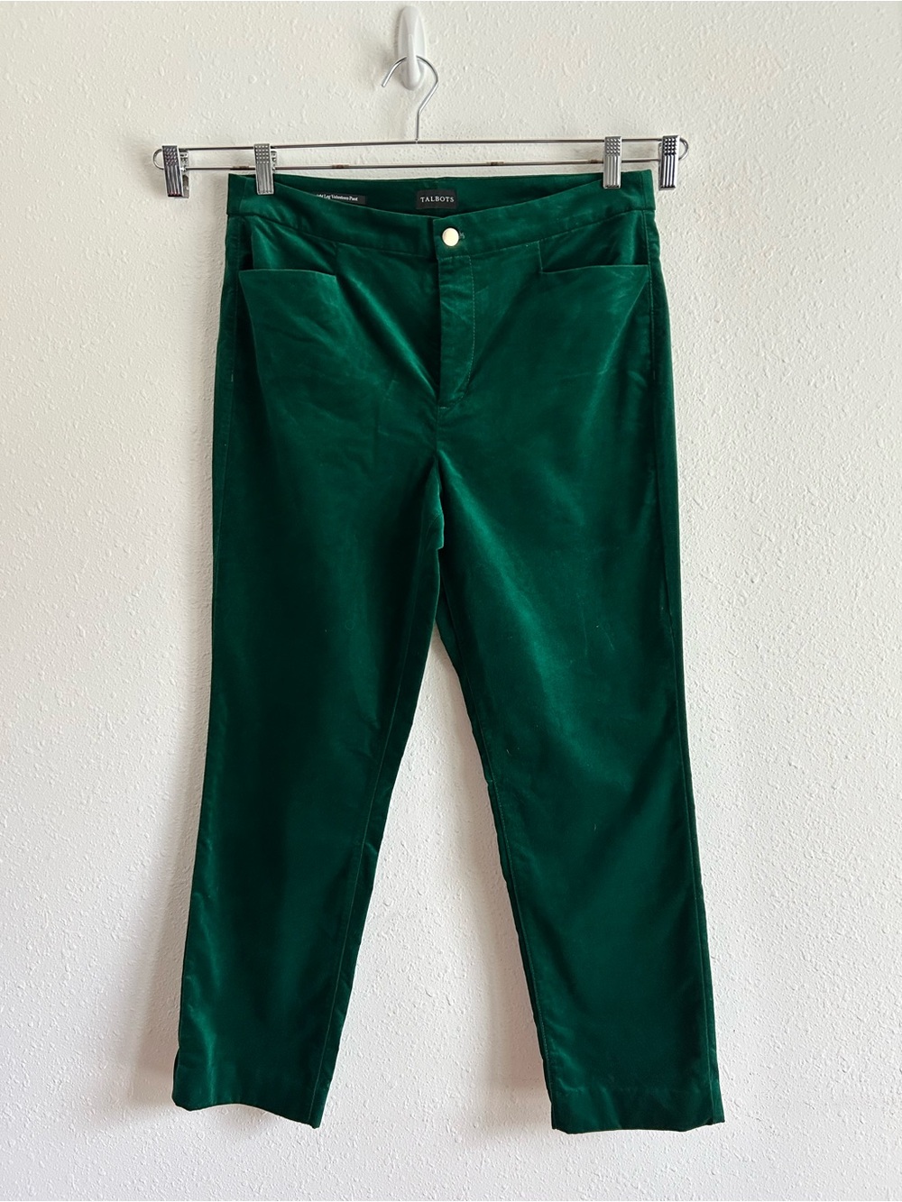 Talbots Velveteen Pants Size 12 Green Straight Leg Velvet Holiday Dressy